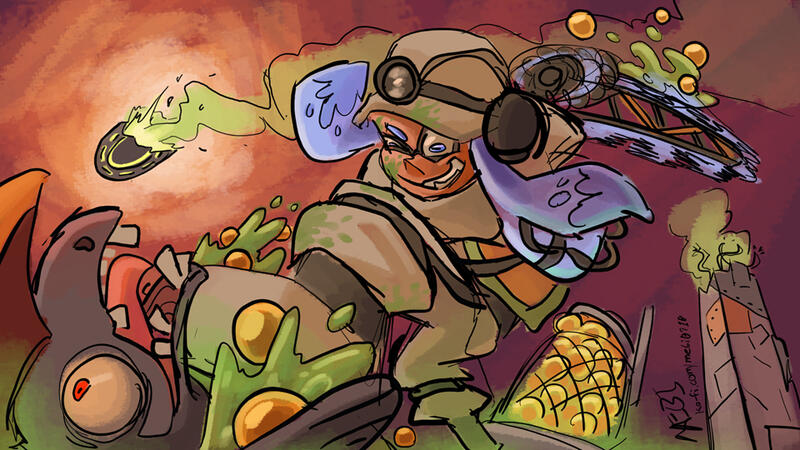 salmon run (sketch with color, shading and background)